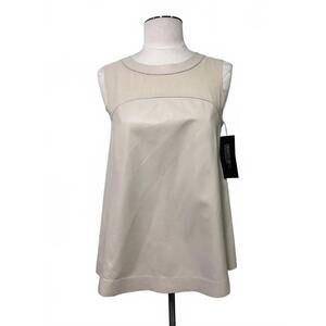 Lafayette 148 New York Sleeveless Leather and Silk Combo Blouse, Size P B25